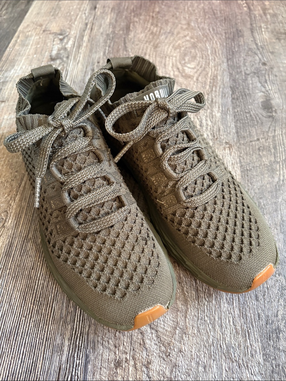 NOBULL Olive Green Knit Sneakers with Tan Toe Accent